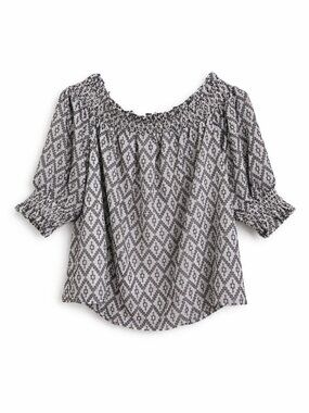 Ryegrass Off Shoulder Boho Blouse Black White Geometric Print Size Medium